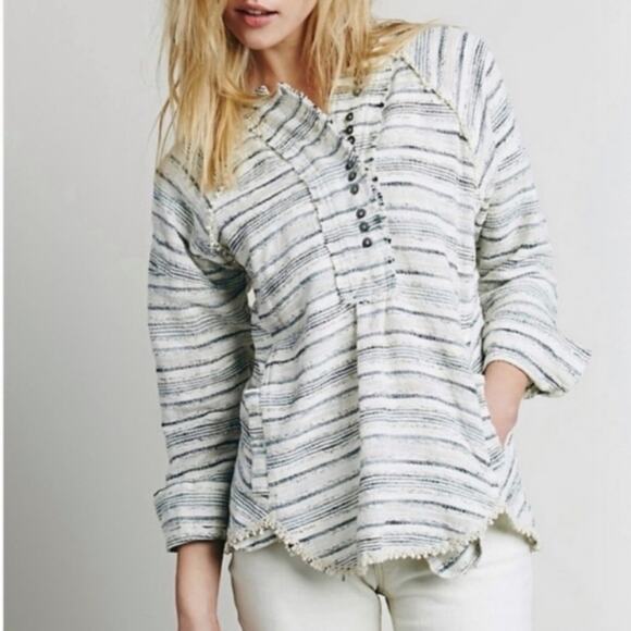 Free People Tweed Summer Hideaway Henley Pullover textured spring beach vacation - Picture 1 of 11